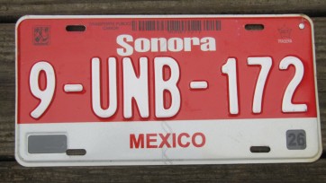 Mexico Red White Sonora License Plate 