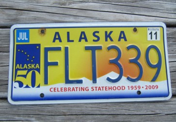 Alaska 50th Anniversary Celibrating State Hood License Plate 2011 FLT 339