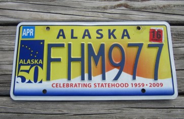 Alaska 50th Anniversary Celibrating State Hood License Plate 2016 FHM 977