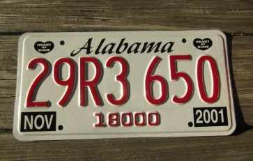 Alabama Heart of Dixie License Plate 2001