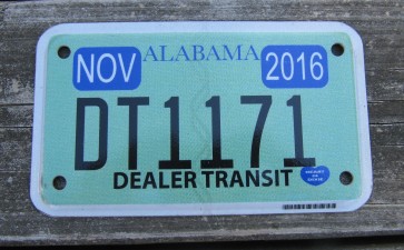 Alabama Motorcycle License Plate Dealer In Transit 2016