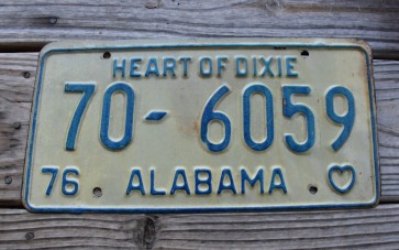 Alabama Blue White License Plate 1976 Heart of Dixie 70 6059