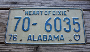 Alabama Blue White License Plate 1976 Heart of Dixie 70 6035
