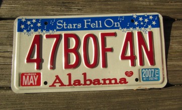 Alabama Stars Fell On License Plate 2007