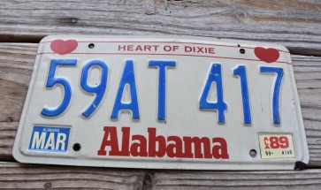 Alabama Heart of Dixie License Plate 1989 59AT417