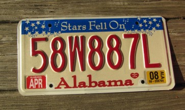 Alabama Stars Fell On License Plate 2008