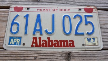 Alabama Heart of Dixie License Plate 1991 61AJ025