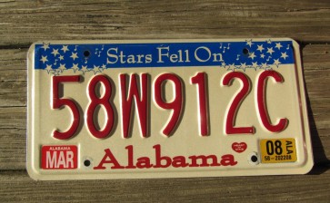 Alabama Stars Fell On License Plate 2008