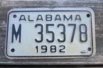 Alabama Motorcycle License Plate White Black 1982