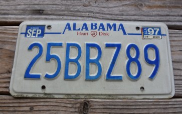 Alabama Heart of Dixie License Plate 1997 25BBZ89