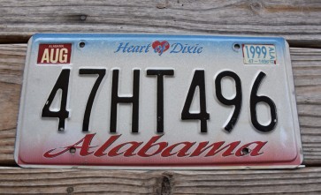 Alabama Heart of Dixie License Plate 1999 47HT496