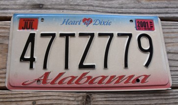 Alabama Heart of Dixie License Plate 2001 47TZ779