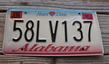 Alabama Heart of Dixie License Plate 2001 58LV137