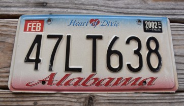 Alabama Heart of Dixie License Plate 2001 47LT638