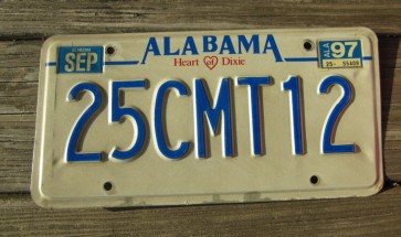 Alabama Heart of Dixie License Plate 1997