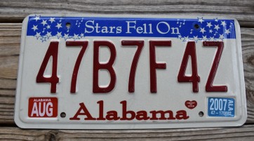 Alabama Stars Fell On License Plate 2007 47B7F4Z