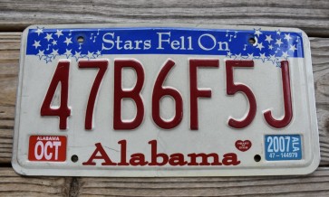 Alabama Stars Fell On License Plate 2007 47B6F5J