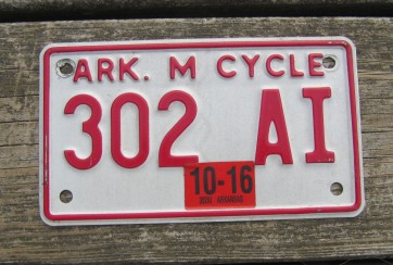 Arkansas Motorcycle License Plate Red White 2016