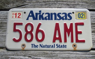 Arkansas White Red The Natural State License Plate 2002