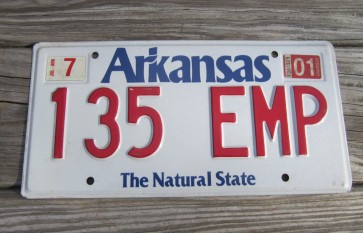 Arkansas White The Natural State License Plate 2001 135 EMP