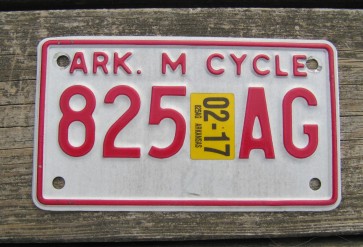 Arkansas Motorcycle License Plate Red White 2017