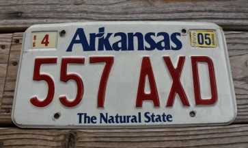 Arkansas White The Natural State License Plate 2005 557 AXD