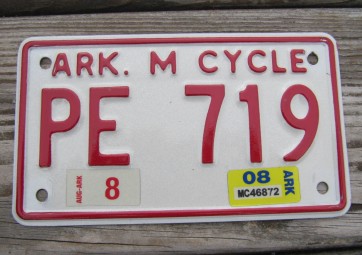 Arkansas Motorcycle License Plate 2008