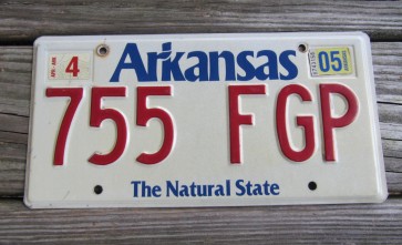 Arkansas White Red The Natural State License Plate 2005