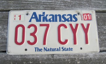 Arkansas White Red The Natural State License Plate 2001