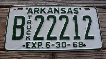 Arkansas Truck License Plate 1968
