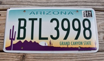 Arizona Sunset Cactus License Plate Grand Canyon State 2017 BTL 3998