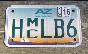 Arizona Motorcycle License Plate Sunset Cactus 2016