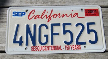 California Lipstick Sesquicentennial License Plate 2001