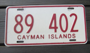 Cayman Islands Red White License Plate 1990s