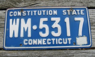 Connecticut Blue White License Plate 1980's
