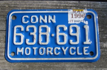 Connecticut Motorcycle License Plate White Blue 1996