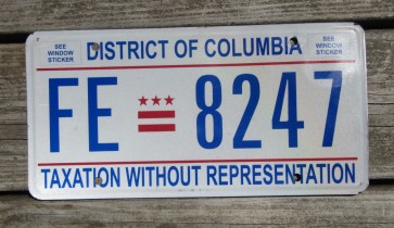 District of Columbia License Plate Washington DC Taxation Without Representation
