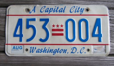 District of Columbia License Plate Washington DC A Capital City 1990's