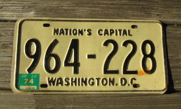 District of Columbia License Plate Washington DC Nation's Capital 1974