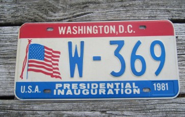 District of Columbia License Plate Washington DC Presidential Inauguration 1981