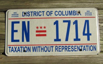 District of Columbia License Plate Washington DC Taxation Without Representation