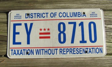 District of Columbia License Plate Washington DC Taxation Without Representation