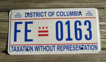District of Columbia License Plate Washington DC Taxation Without Representation
