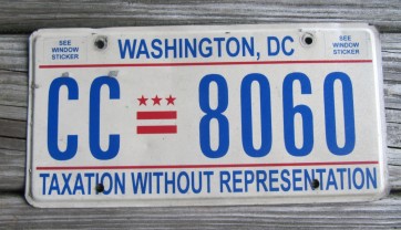 District of Columbia License Plate Washington DC Taxation Without Representation