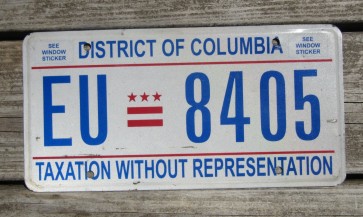District of Columbia License Plate Washington DC Taxation Without Representation
