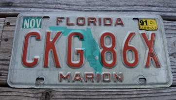 Florida Green Map License Plate 1991