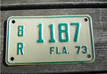 Florida Motorcycle License Green White Plate 1973
