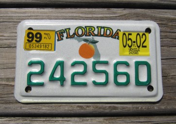 Florida Motorcycle License Plate Big Orange 2002 