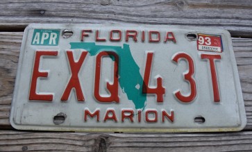 Florida Green Map License Plate 1993