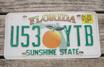 Florida Big Orange License Plate Sunshine State 2003
